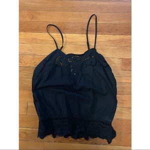 Lace crochet tank top black strap  S Embroidery